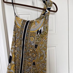 Yellow black gold baroque chain link dress baby phat medium womens one shoulder